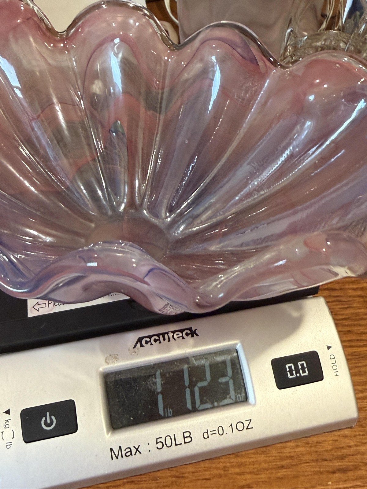 Murano Hand Blown Pink Swirl Glass Ruffled Bowl Ornament Made Italy Decor Art