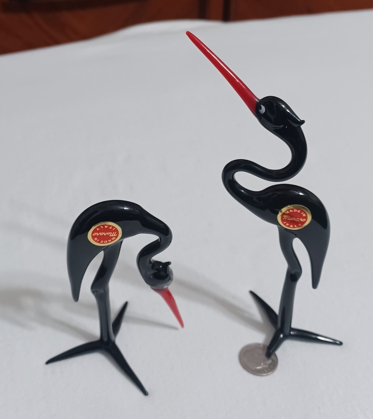 (2) Rare MURANO Glass Cranes, Italian Murano Glass Miniature Figurine Herons 👀