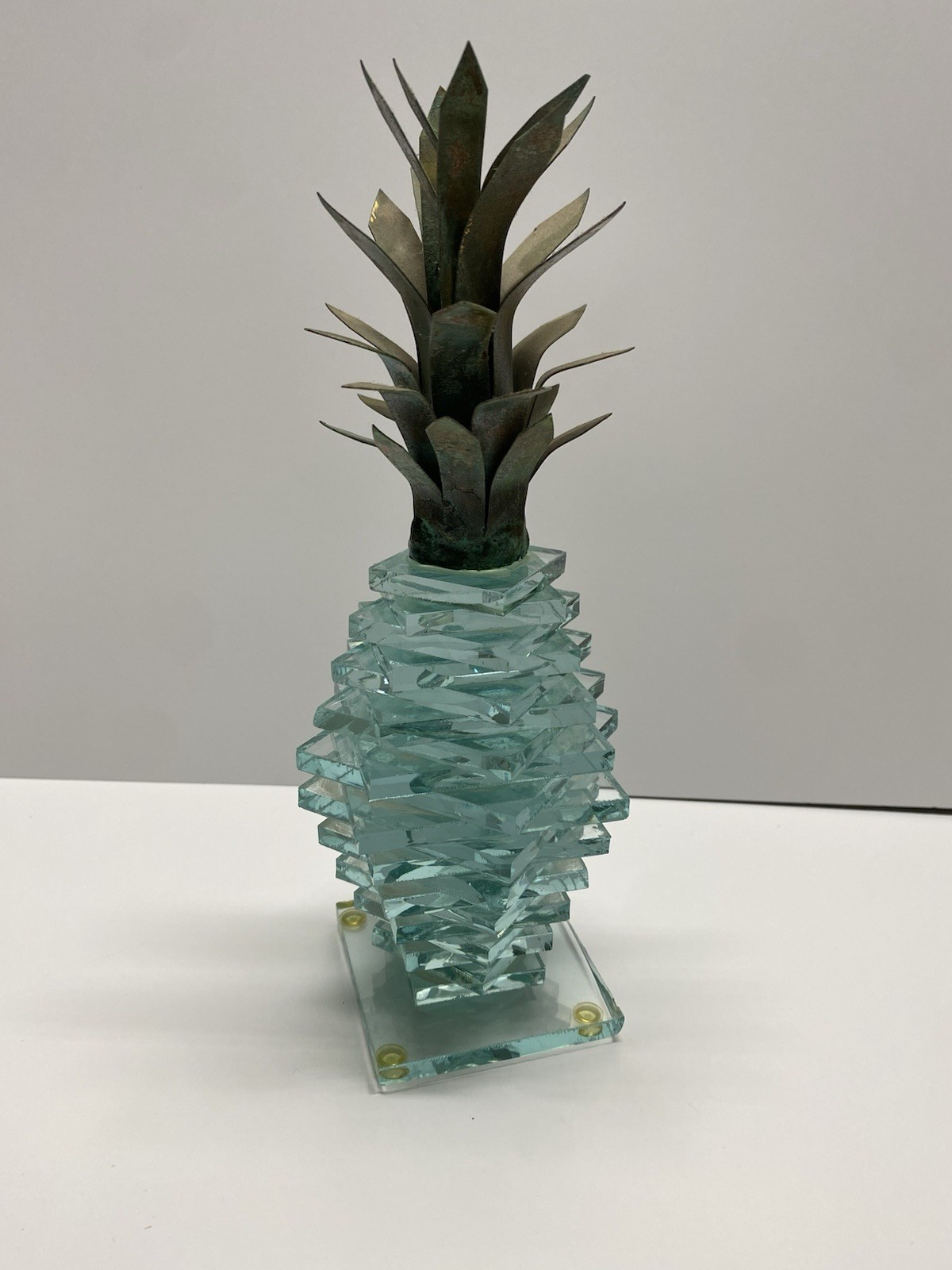 vintage 1980s stacked glass art pineapple sculpture 9”