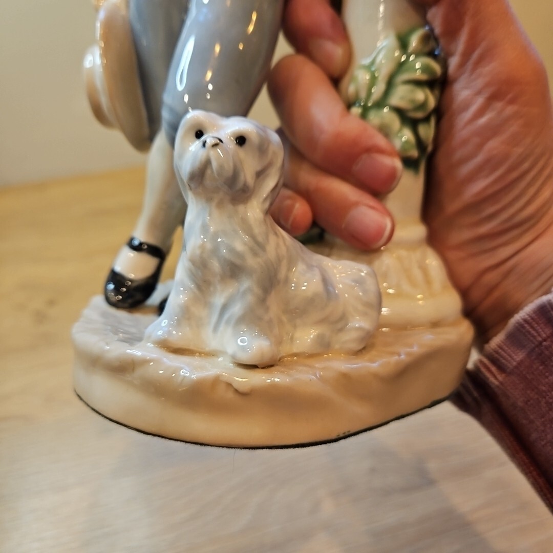 Nadal Spanish Porcelain Figure Boy With Dog 11.5 Inches Tall