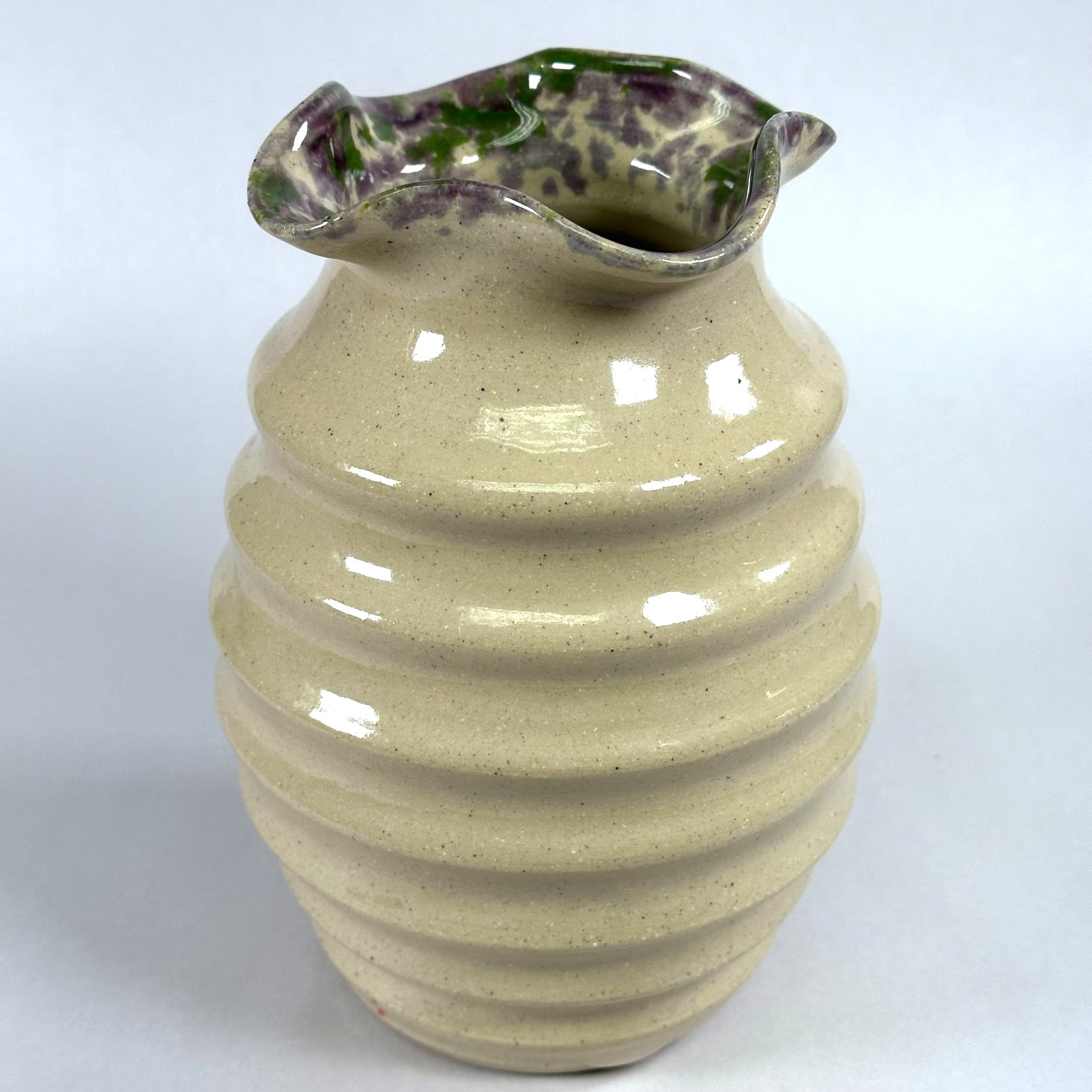 Cross Creek Pottery Vase Seagrove NC Fluted Rim Studio Pottery 7 1/8″