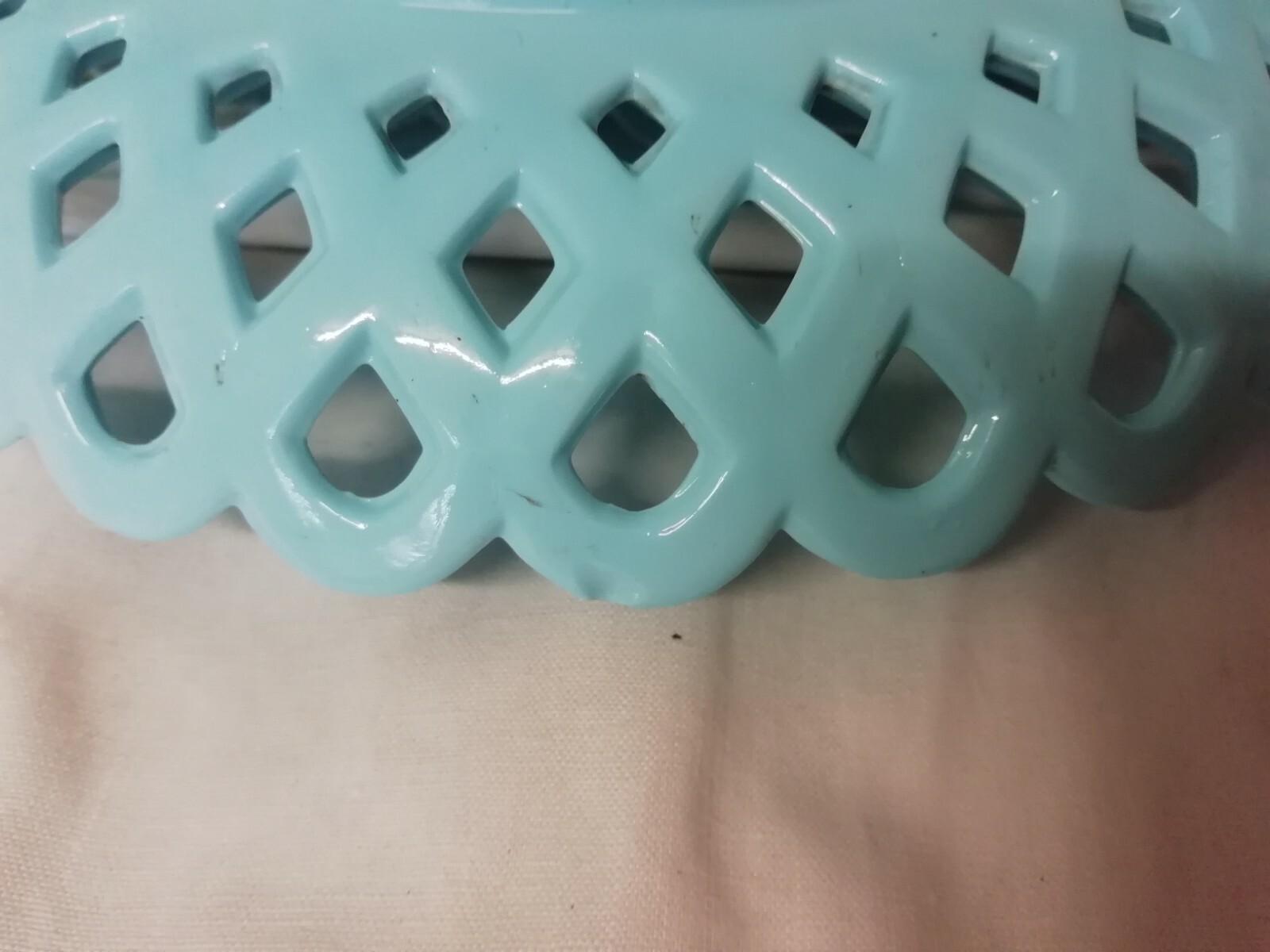 Antique Victorian Sowerby Blue Vitro Porcelain Milk Glass Basket Weave Comport