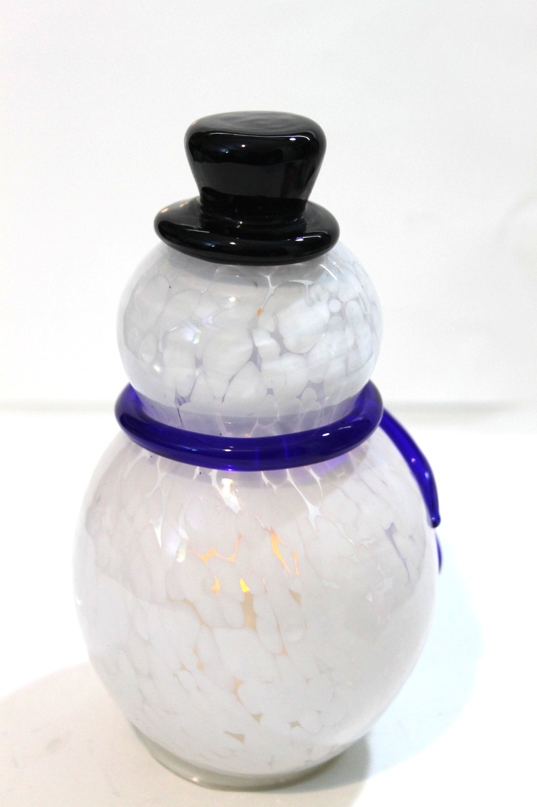 Hand Blown Art Glass Light Up Winter Holiday Snowman Christmas Figurine Decor