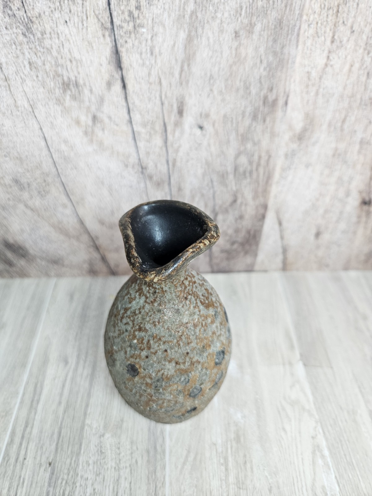 Vintage Studio Pottery Lava Glaze Vase Bottle Form MCM Textured Volcanic 6”