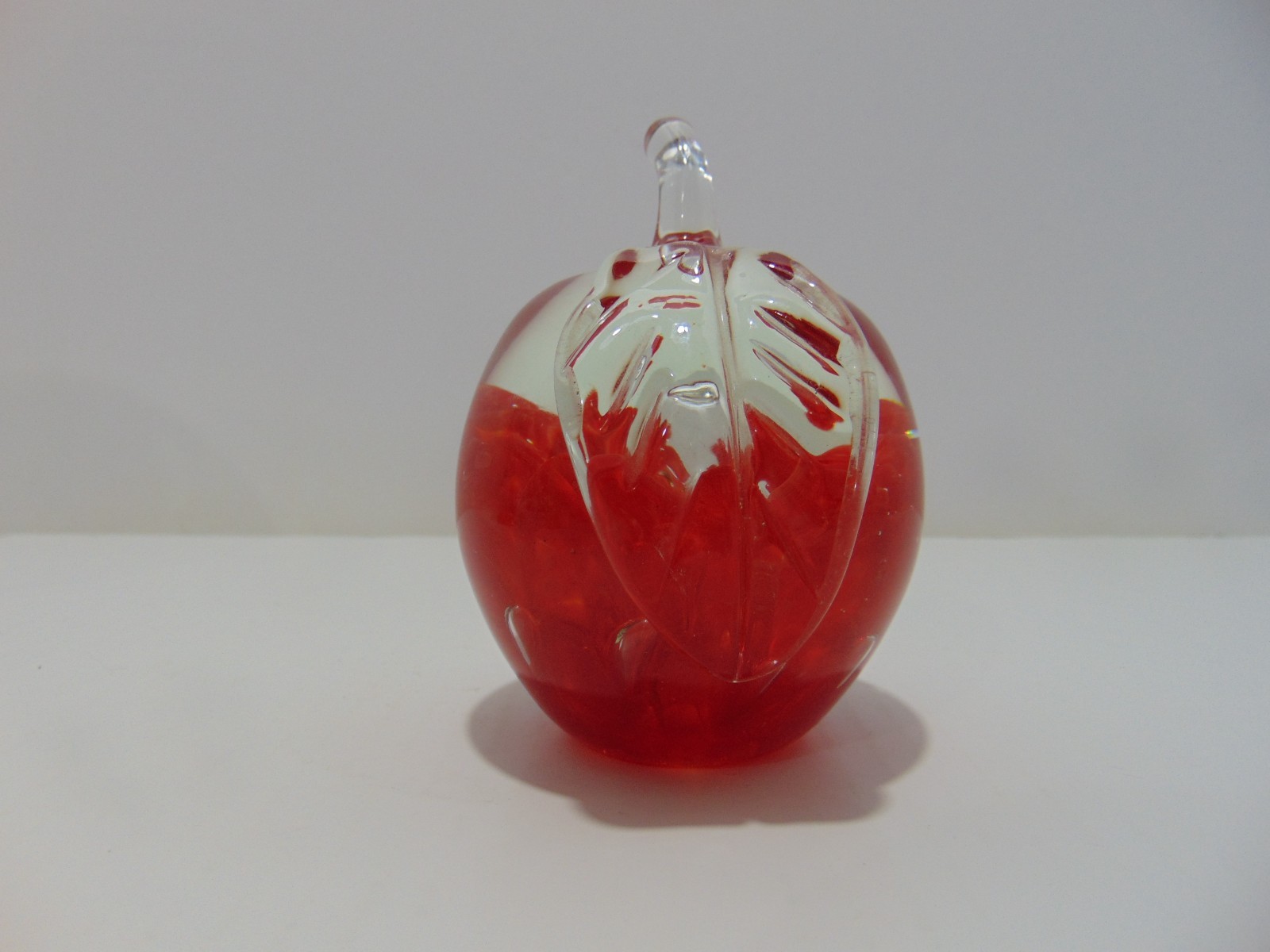 Joe St. Clair Art Glass Apple Paperweight Red Controlled Cloud And Bubble Signed