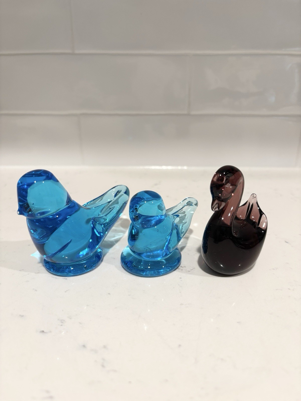 Vintage Glass Blue Bird Of Happiness & Purple Duck Goose Swan Lot Of 3 Roy Ray