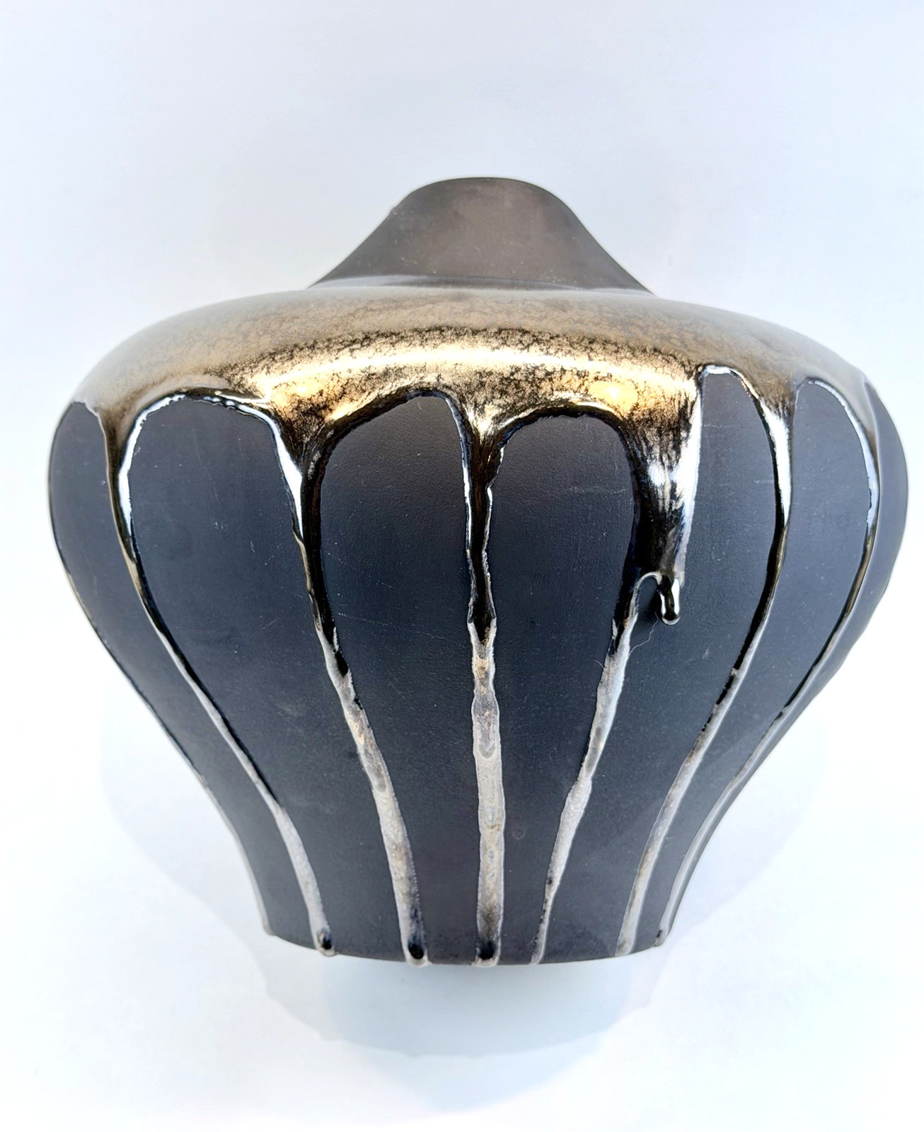 Vintage Haeger Pottery Copper Metallic Lava Drip Glaze / Matte Black Raku Vase