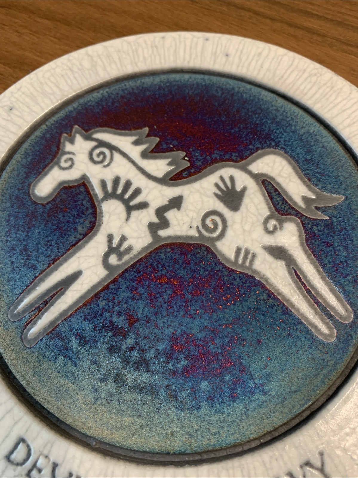 Signed Jeremy Dillon Raku Art Pottery “Spirit Pony” Shades Of Blue w Sunset