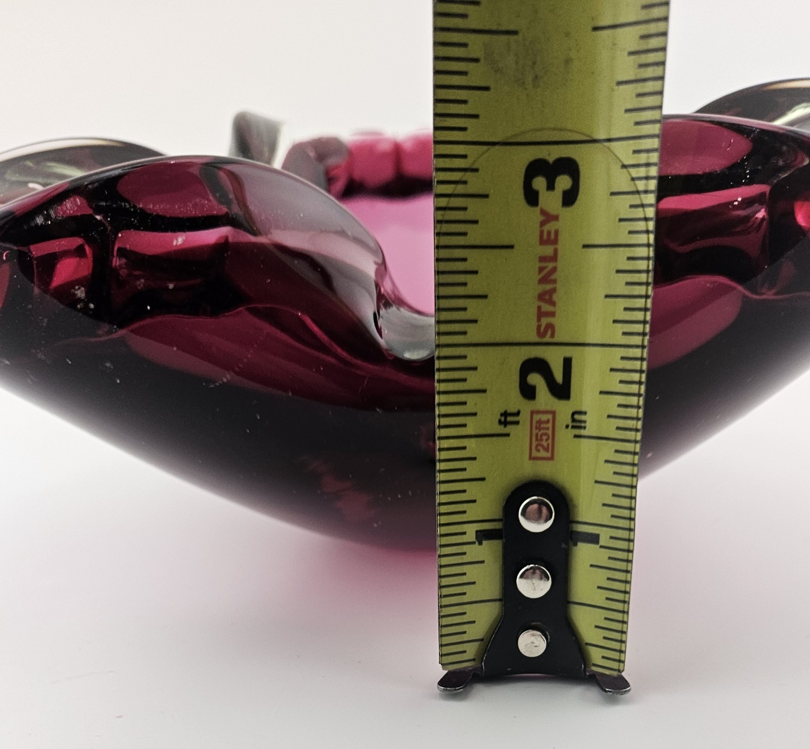 Stunning 7″ Burgundy Ribbed Edge Vintage Murano Art Glass Folded Edging. Loved