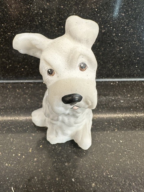 Fenton Glass White Satin Finish H/P Scottie Dog, Marilyn Wagner