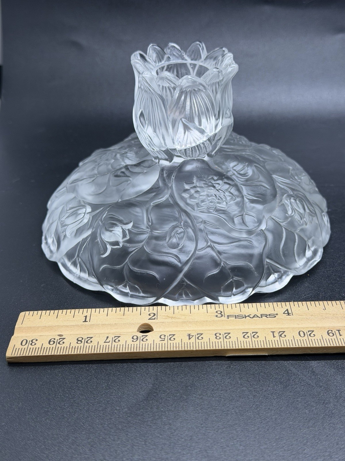 Vintage Fenton Frosted Clear Water Lily Glass Candle Stick Holders Set of 2