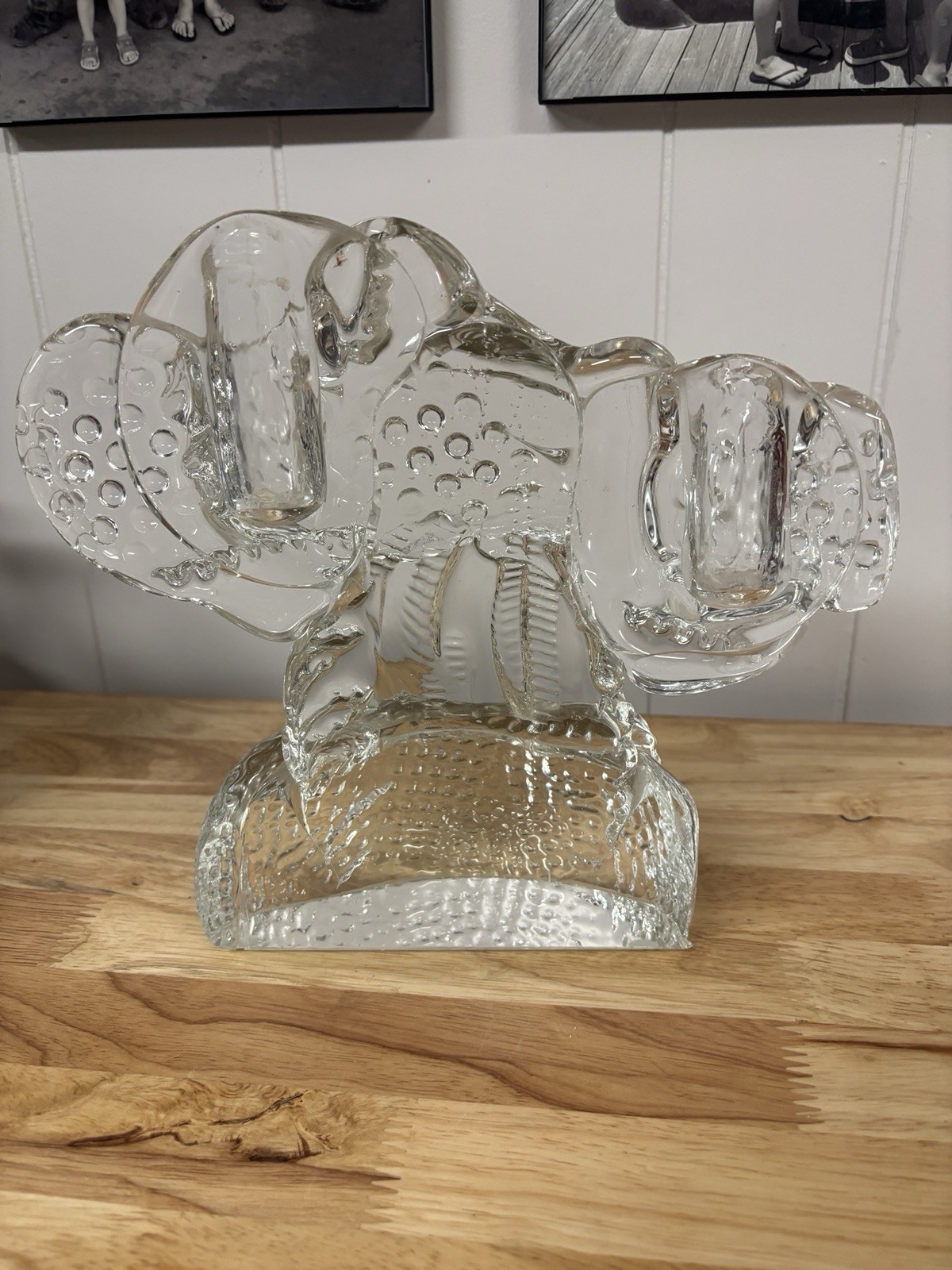 ⁠Leon Applebaum Signed Art Glass Candle Holder Double Candelabra Vintage