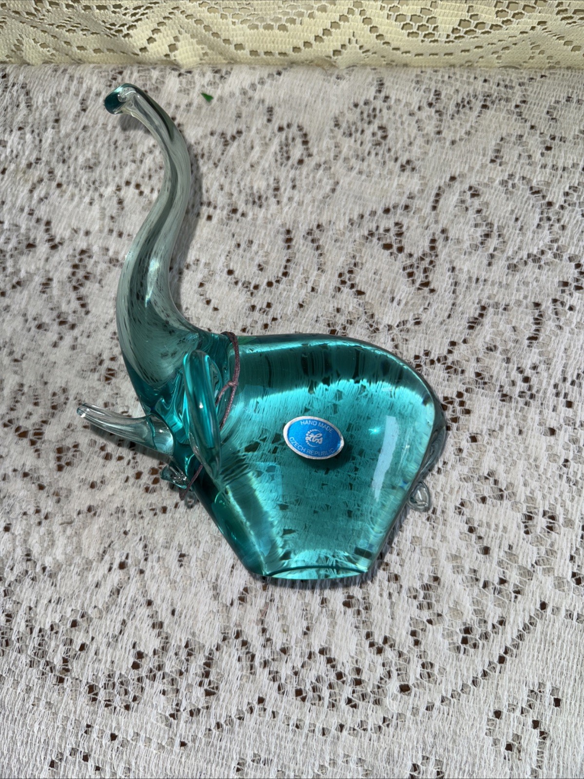 Hand Made Czech Republic Blue Blown Glass Figurine Elephant