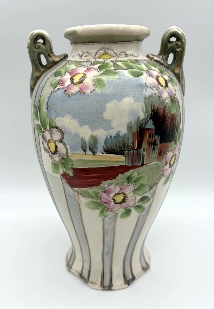 Antique Vase Hand Painted made in the late 1800’s pre 1921 Floral 10 1/4″ tall