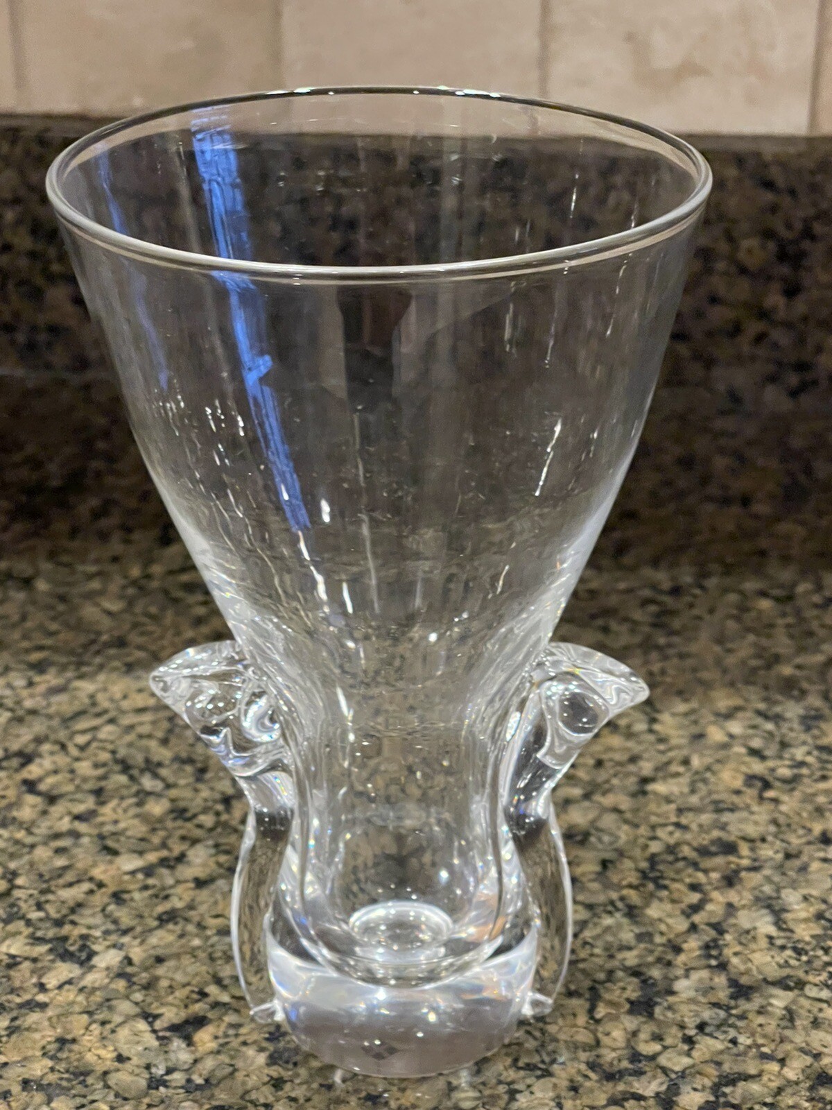 Early STEUBEN Signed Crystal LYRE Lloyd Atkins Deco Glass 7 1/2″ FLOWER VASE
