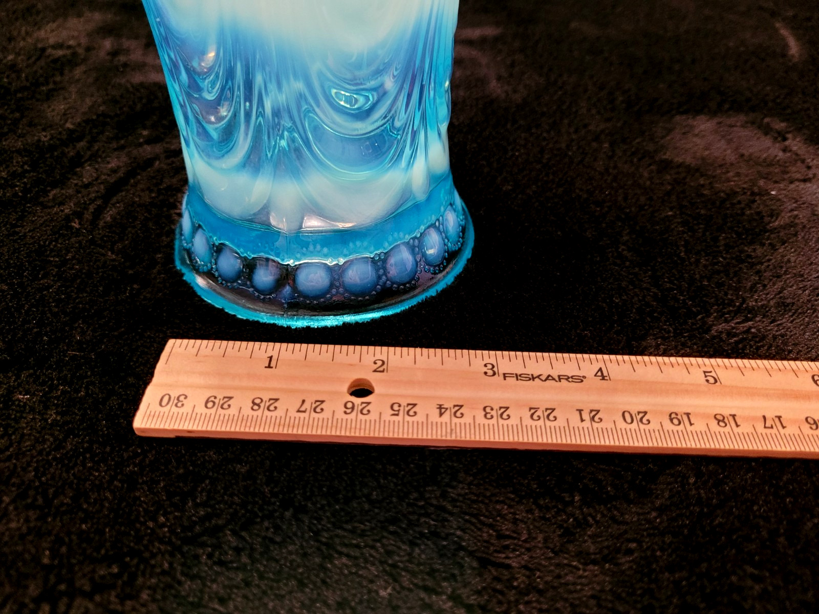 Antique Northwood Blue Art Glass Opalescent Vase “Jewels & Drapery”