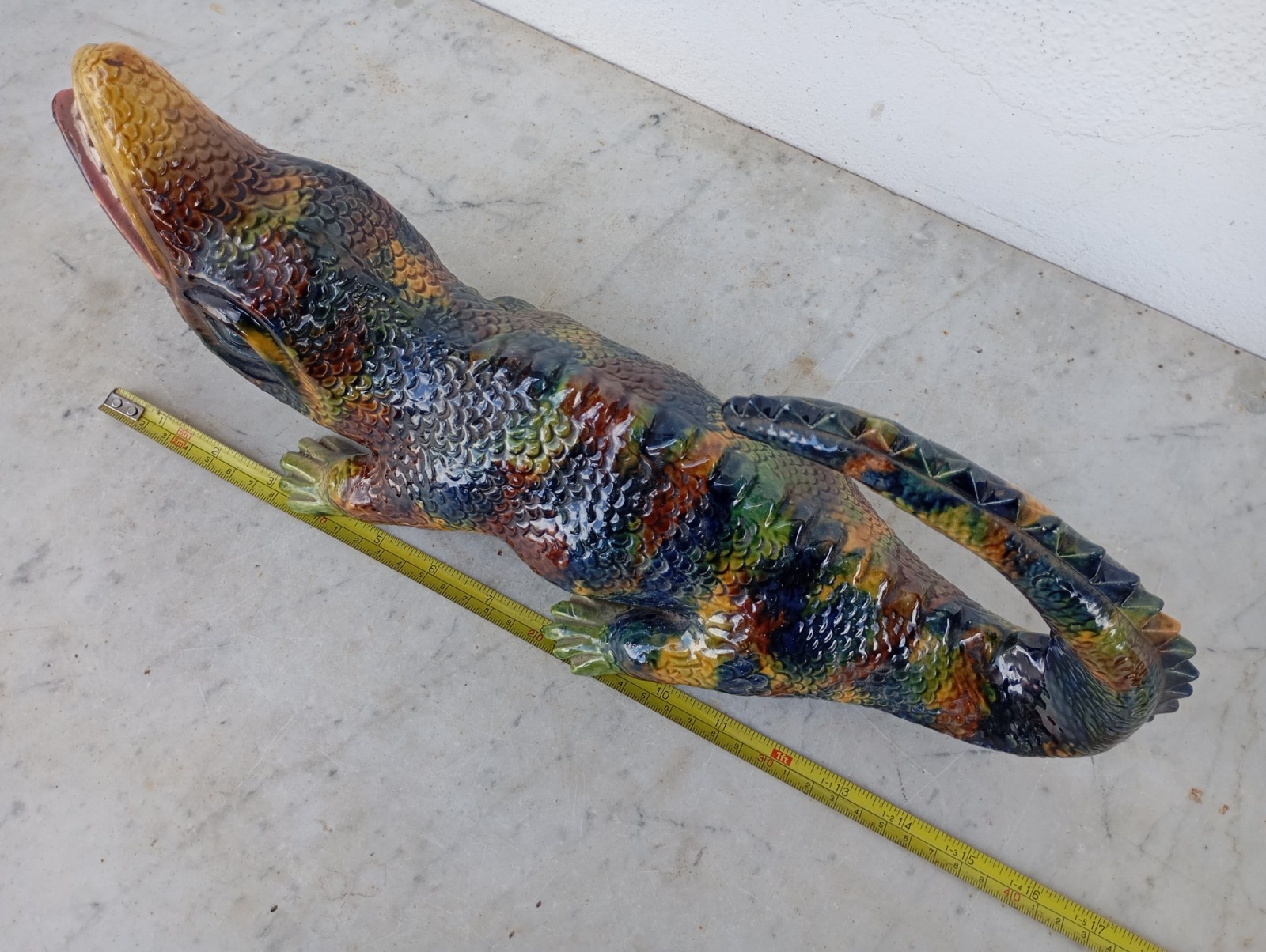 Vintage 1940s Amazing Palissy Majolica Huge Lizard Portuguese Bordallo School