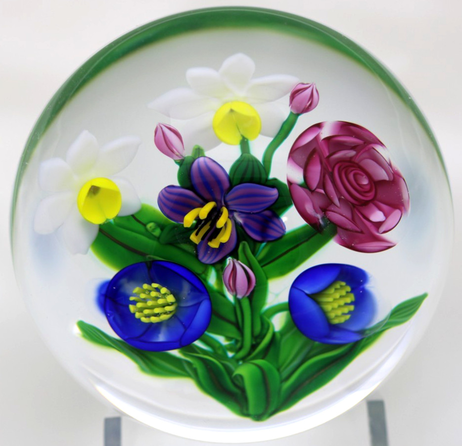 SPLENDID Large Ken ROSENFELD Flower Garden BOUQUET Art Glass PAPERWEIGHT