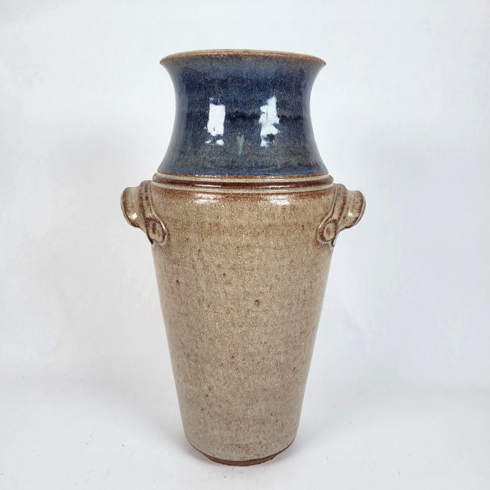 Vtg Studio Pottery Ceramic Vase Dual Glaze Handles Richard Dick Lien Signed 11″