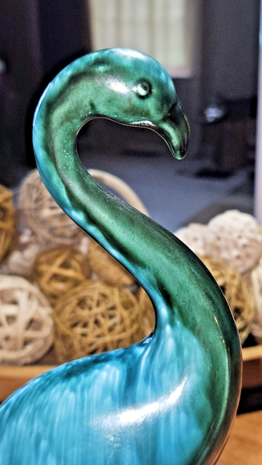 Vtg 12″ Green Drip Glaze Flamingo Figurine Blue Mountain Pottery Style Japan