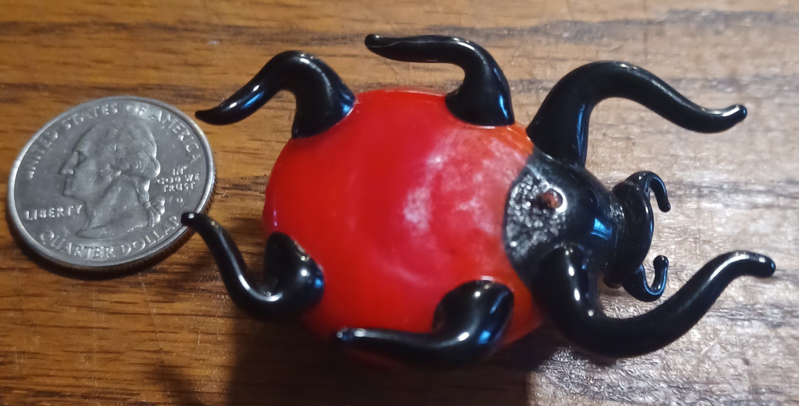 Vintage Hand Crafted 5 Blown Glass Red Polka Dot Lady Bug Art Beetle Bug 2 Wood