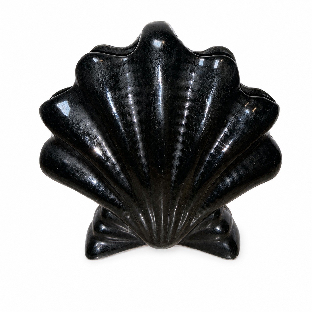 Vintage Frankoma Pottery 54 Ocean Shell Vase Onyx Black 6″ Art Pottery USA