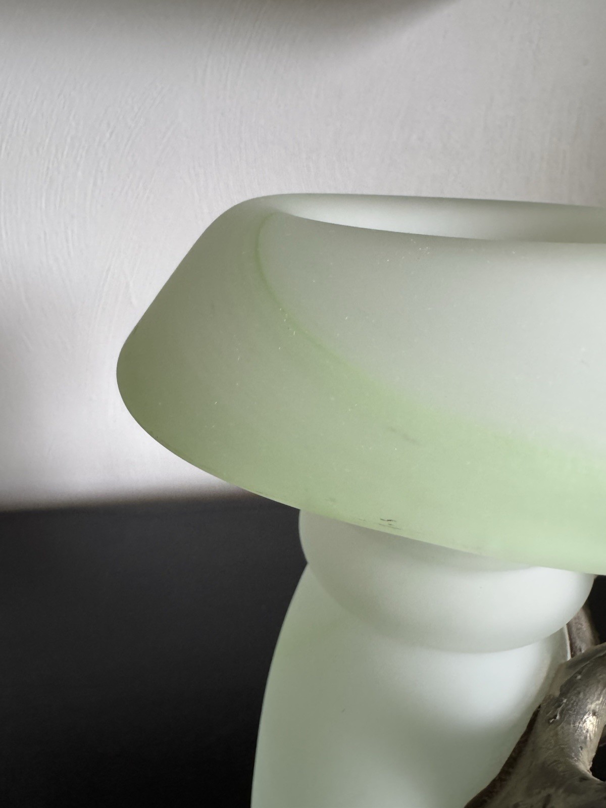 ROMBLASZNA Frosted Swirl Art Glass Vase w/ Metal Handles Romania White/Green