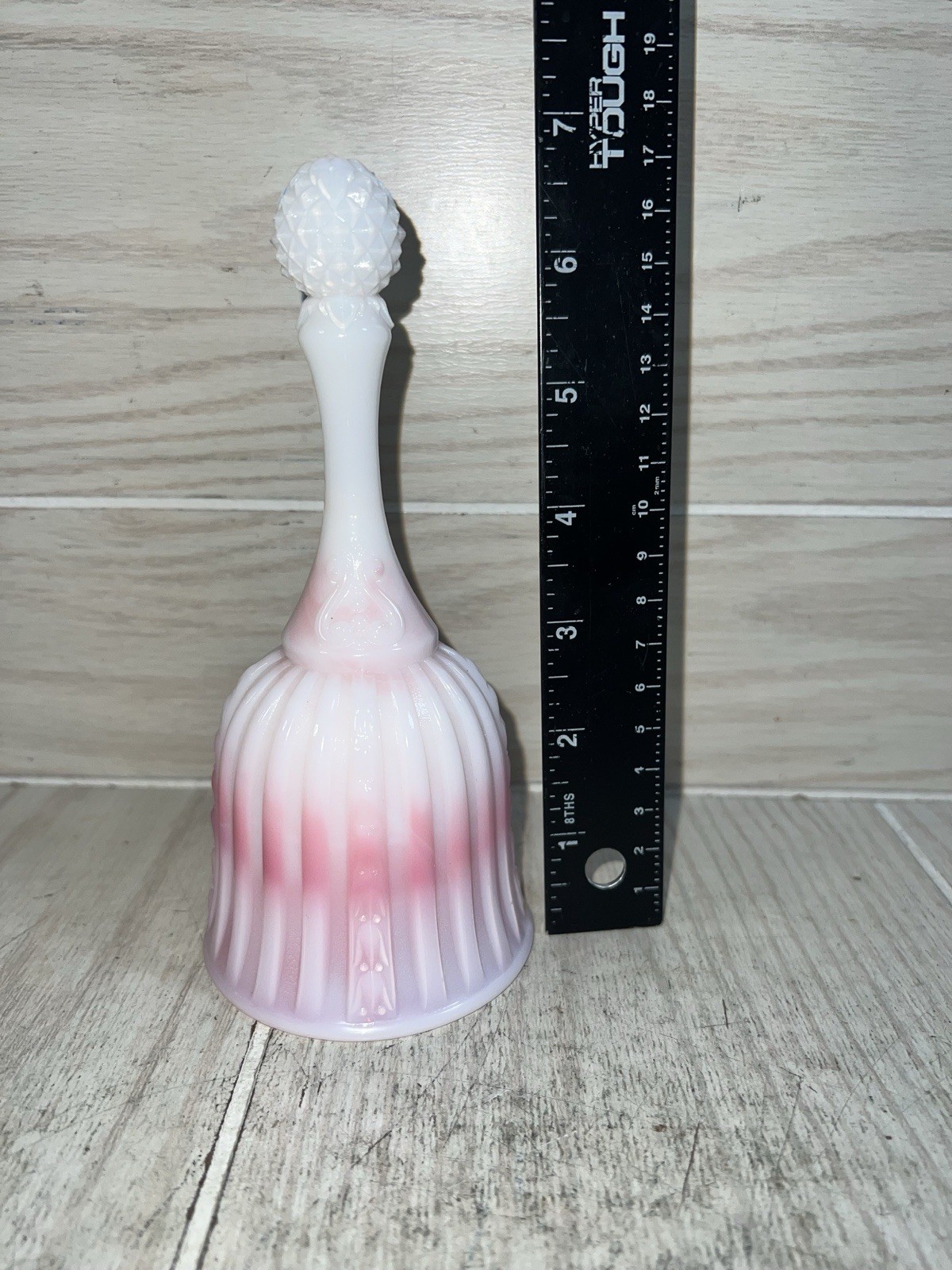 Vintage Fenton Glass Rosalene Pink Satin Opalescent Pearl Bell 6.75″