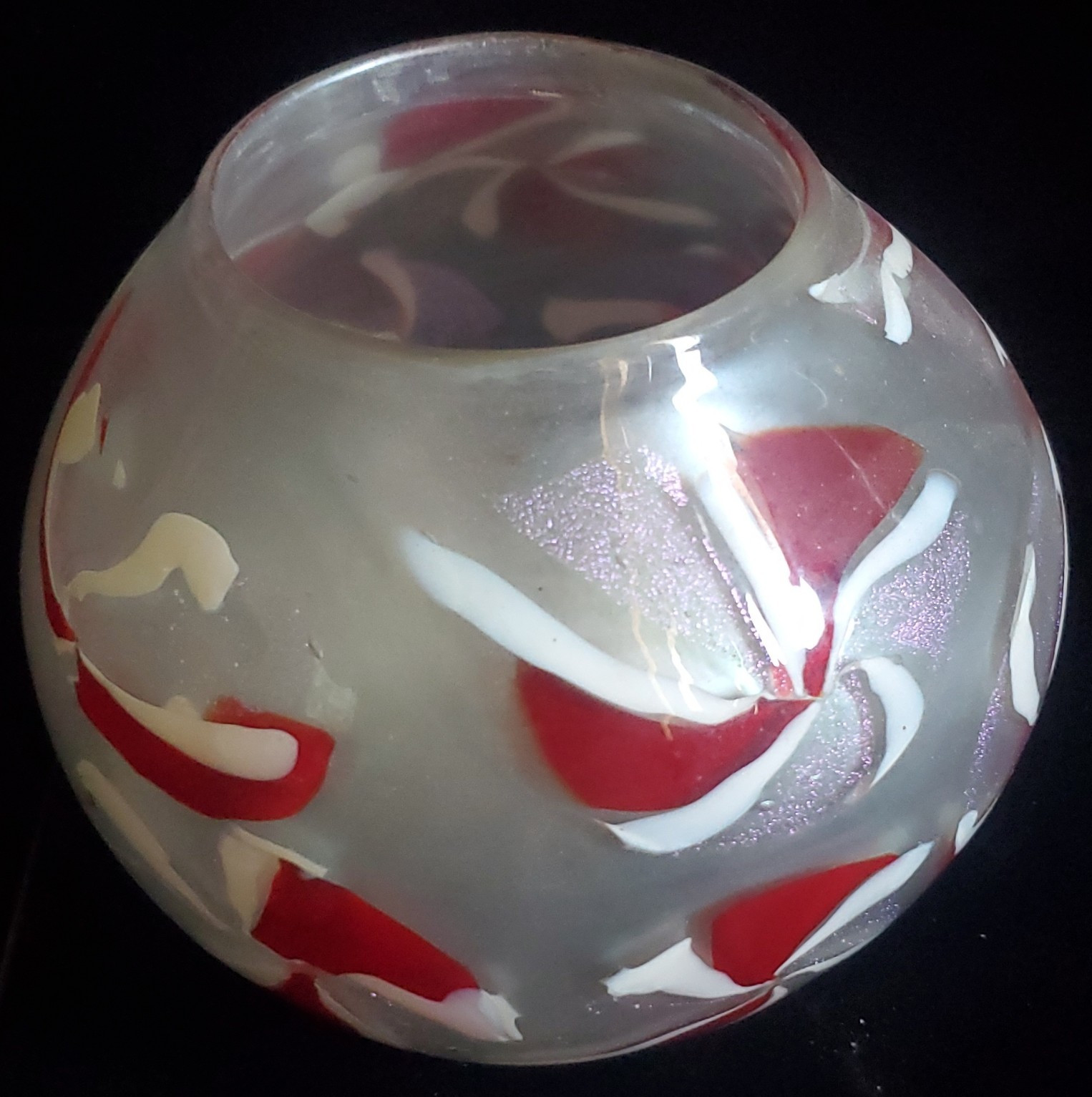 Signed Hand Blown Art Glass Vase Frosted Clear Red White Purple Modern 6 in