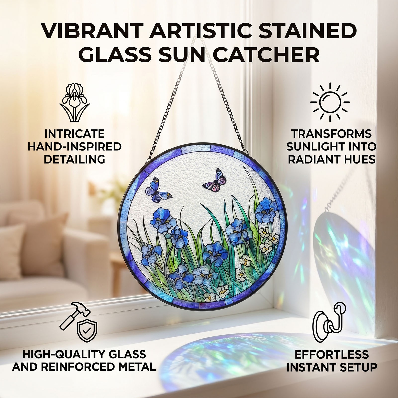 Stained Glass Sun Catcher Vibrant Color Home Living Room Bedroom Decor V1