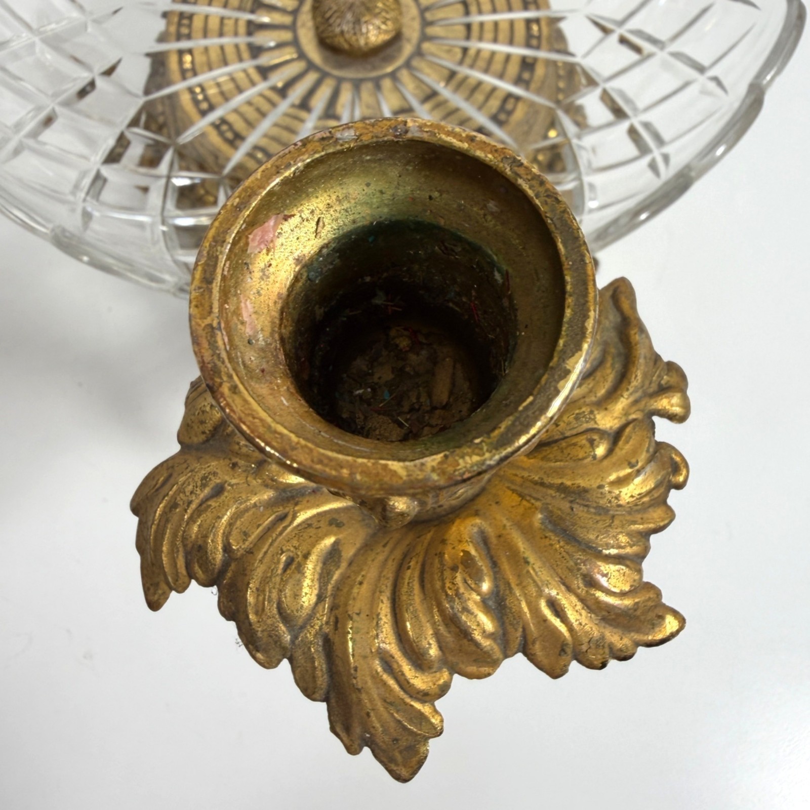 Antique Val St Lambert Crystal Gilded Gold Ornate Epergne Candelabra Centerpiece