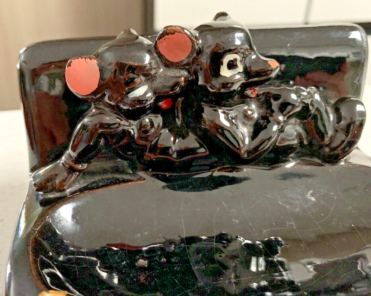 Redware Vintage Ashtray Cat & Dog? Figures VGC Red Ware