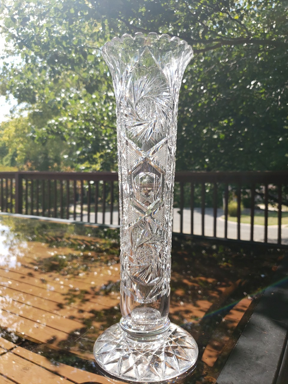 13-5/8″ Footed VASE, American Brilliant Period Cut Glass Good Quality & rare