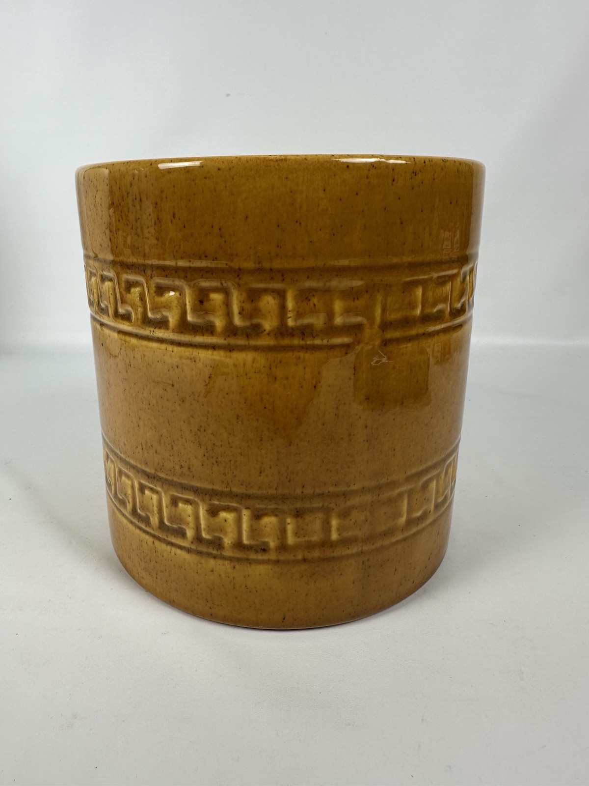 VTG Haeger Pottery Golden Splash Glaze Canister Vase or Planter Double Greek Key