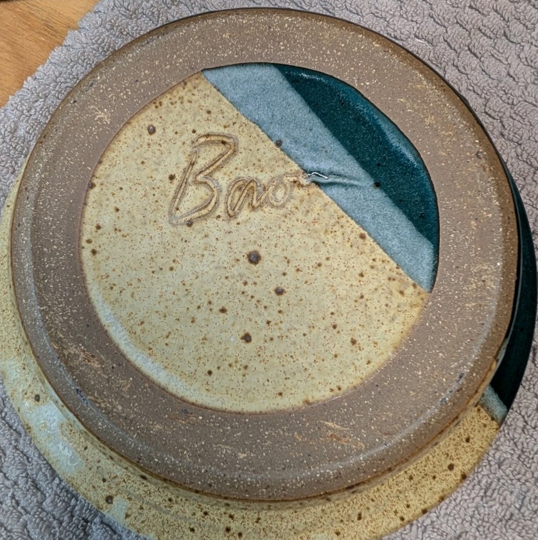 Teresa Bowen Signed Studio Art Pottery Set of 2 – Teal Purple Speckled Glaze…