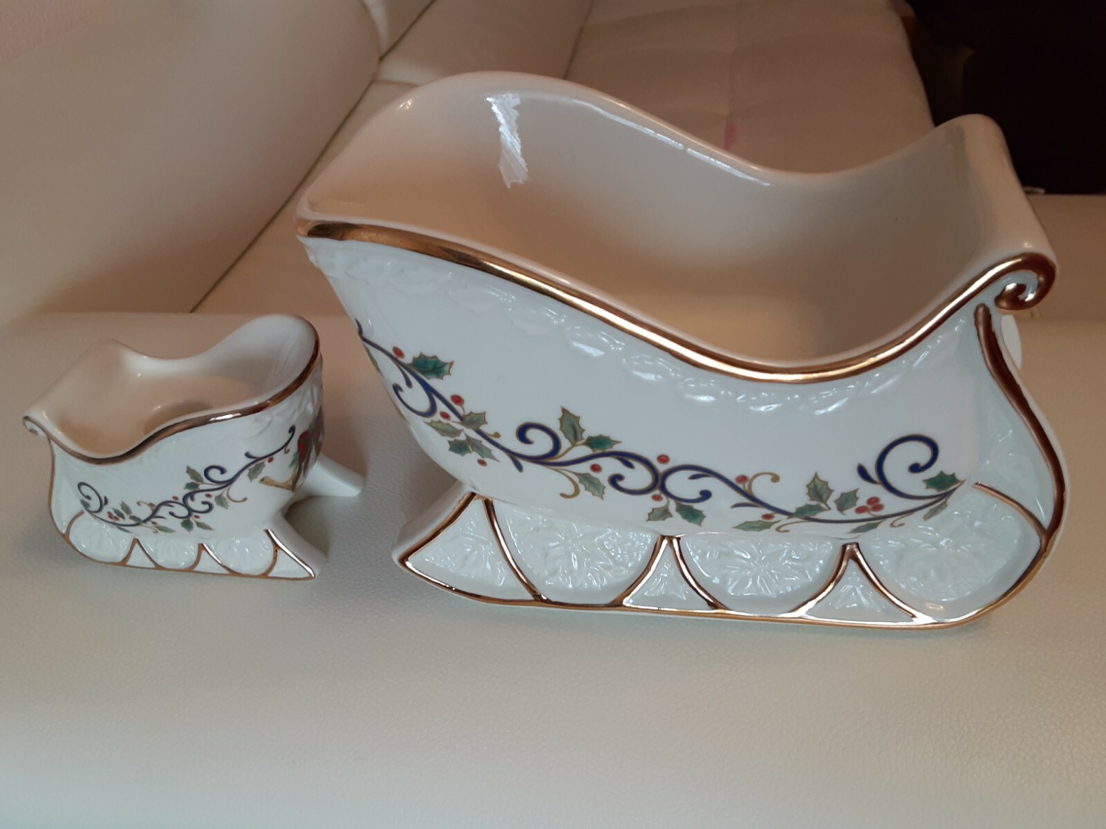 (2)Mikasa Fine China Holly Sleigh Bowl & Candle Holder