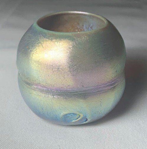 LCT TIFFANY FAVRILE, GOLD BARREL, PIGTAIL MINIATURE VASE, VERY RARE HTF FORM~~~
