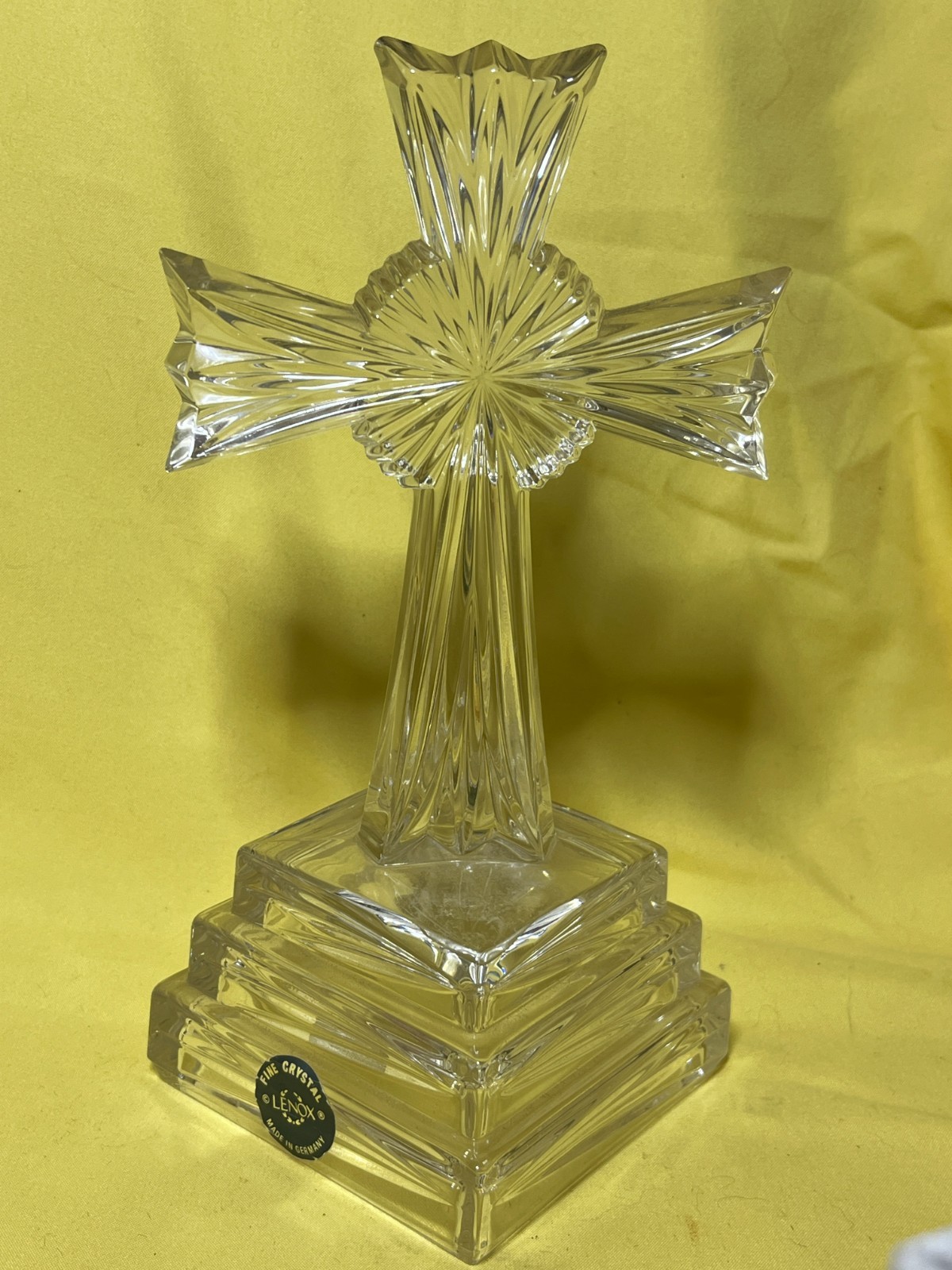 Vintage Lenox Germany Crystal Standing Cross Wedding Promises 8″ Christian Heavy