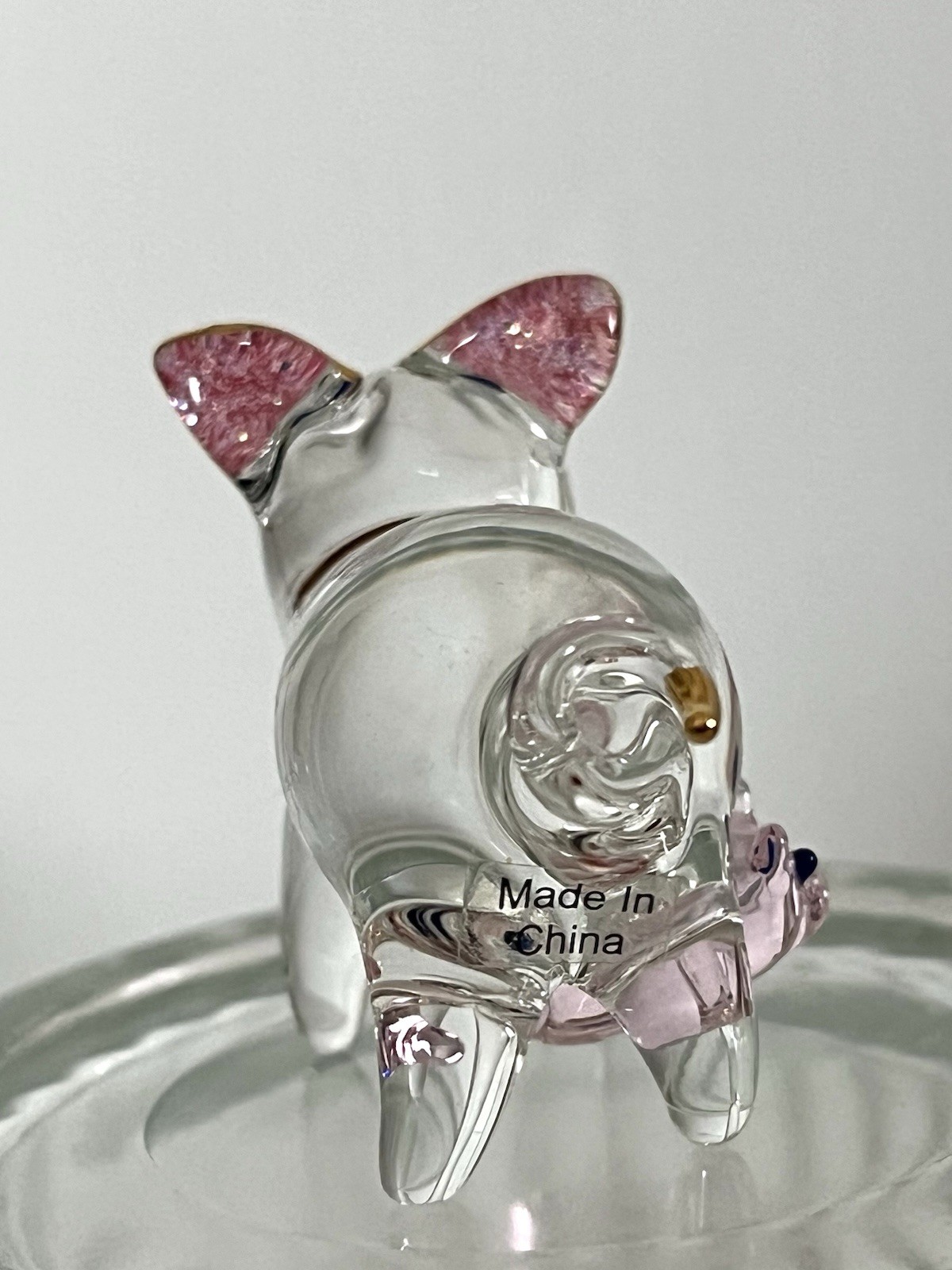 Vintage Solid Hand Blown Clear Glass Mother Pig & Pink Piglet Figurine 2”