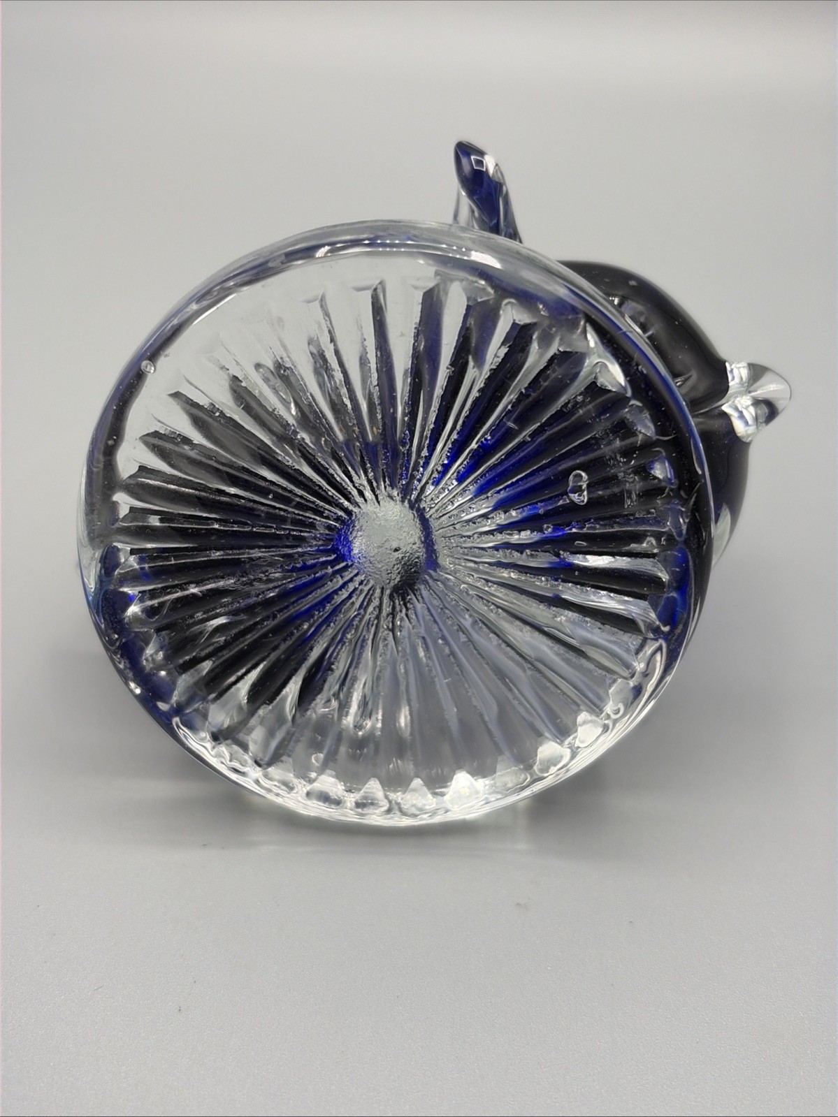 Vtg Cobalt Blue & Clear Art Glass Penguins Mother & Chick Figurine Paperweight