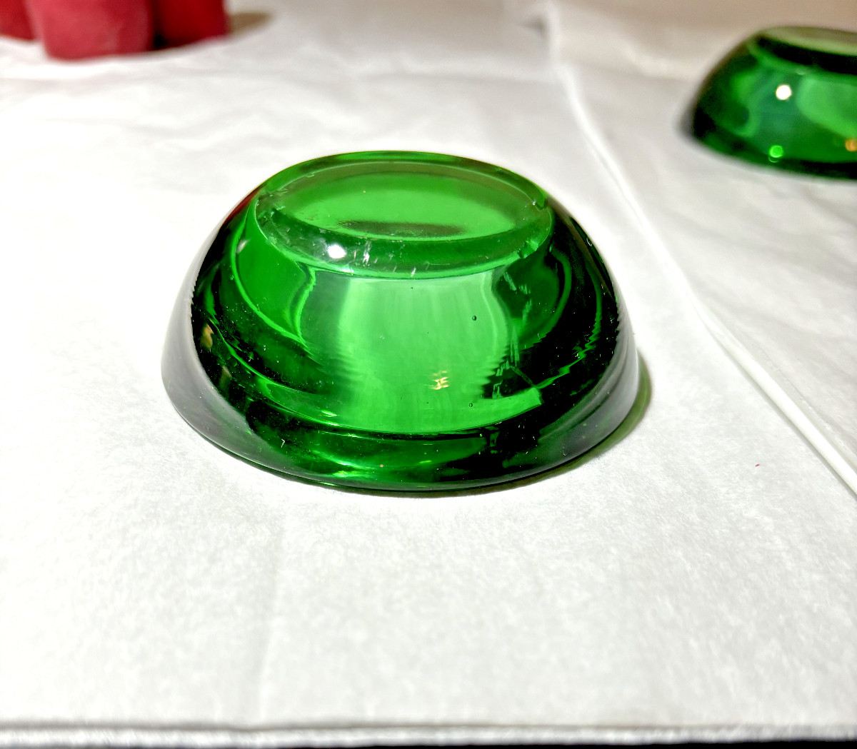 Lot of 3 Emerald Green Glass Round Tea Light Votive Candle Holder with Candles