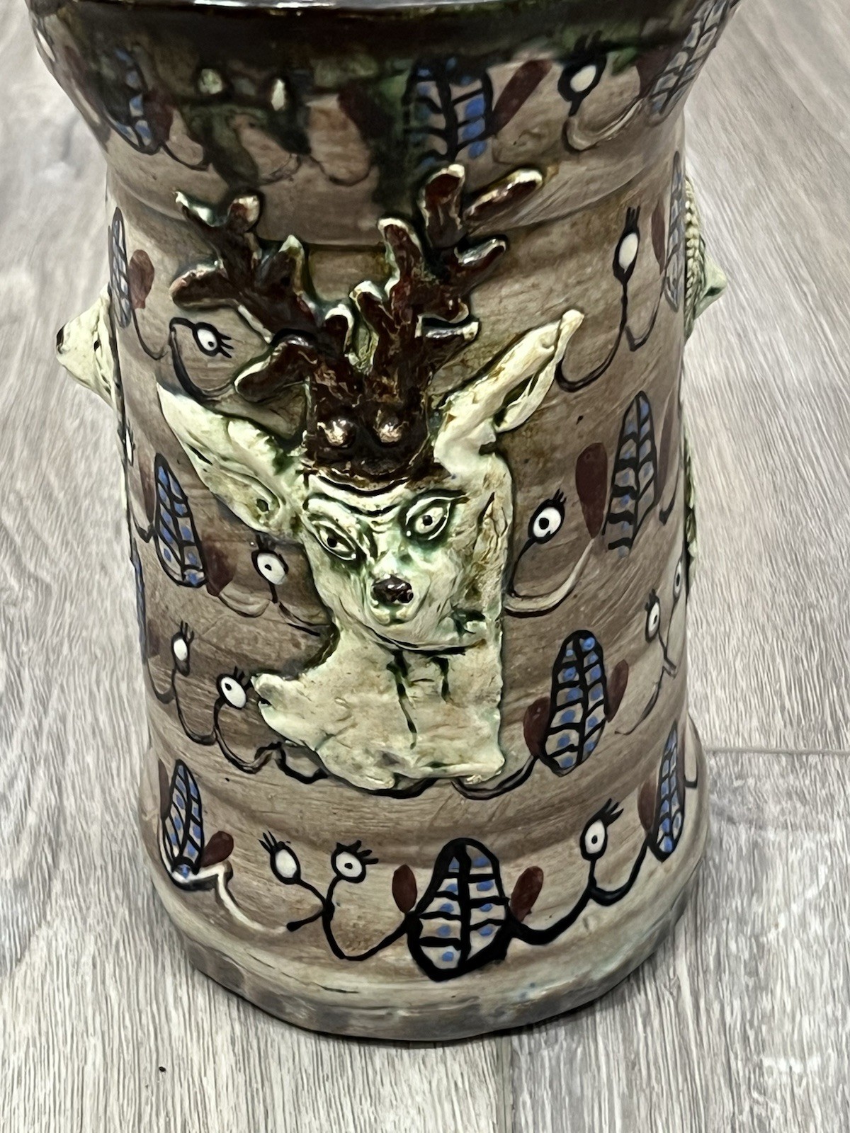 Wildlife Animals Vase Sculpted Studio Art Pottery Artistic Stoneware Handmade