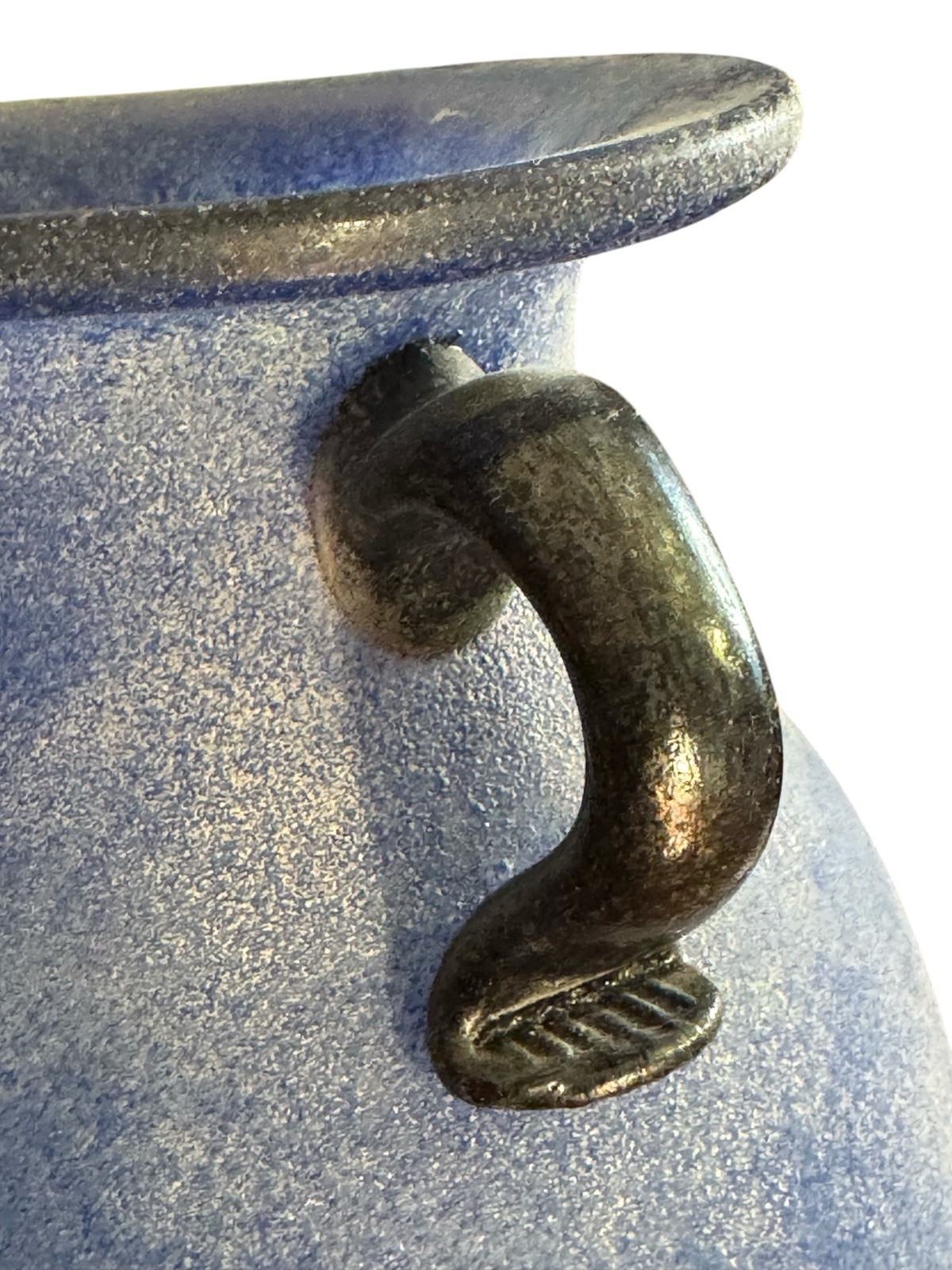 Roman Vase Frosted Cobalt Blue Hand Blown Glass Made In Romania 13” Tall