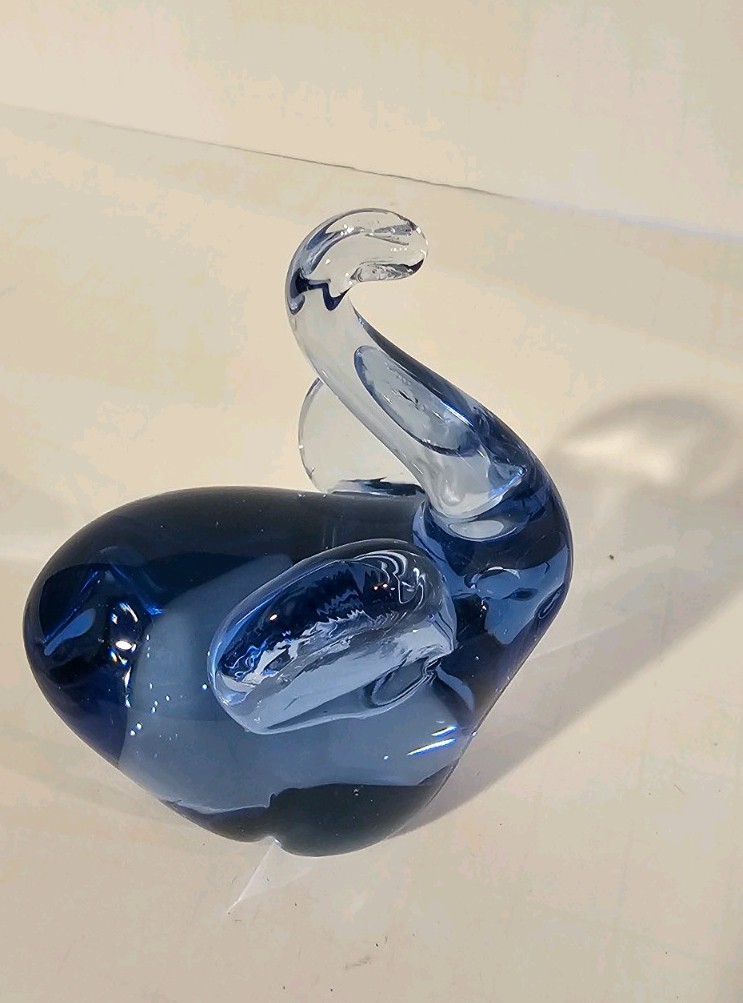 United States Commemorative Fine Arts Gallery Blue Glass Elephant Trunk Up Luck