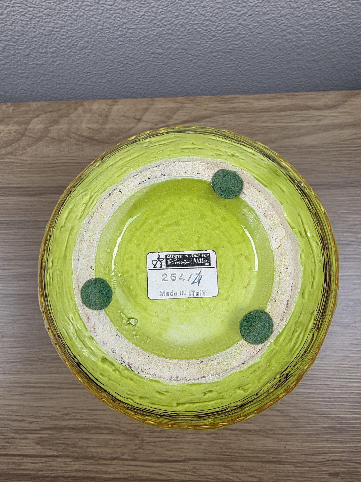 Vintage Rosenthal Netter Italy Green Geometric Art Pottery Round Vase MCM 264/4