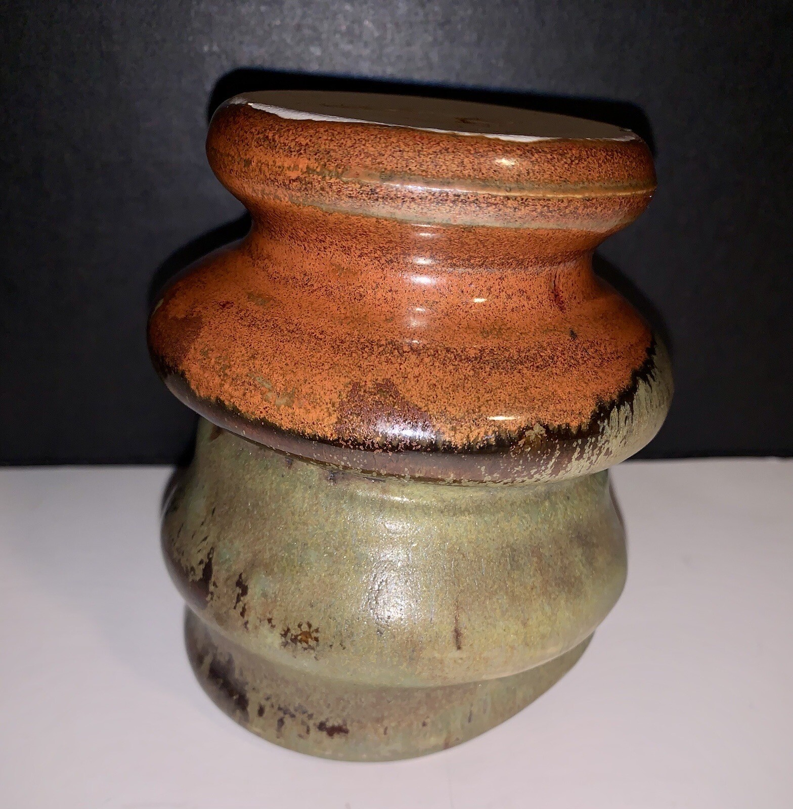 Studio Pottery Hand Thrown Vase Artist Signed JLA Brown Green Gray
