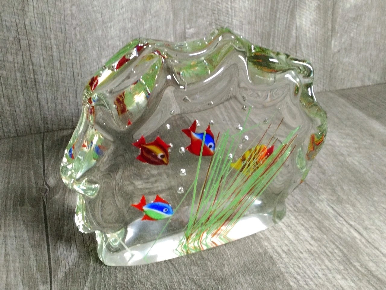 Vintage Art Glass Murano Style Fish Aquarium Glass Sculpture 4″ X 5″ Beautiful