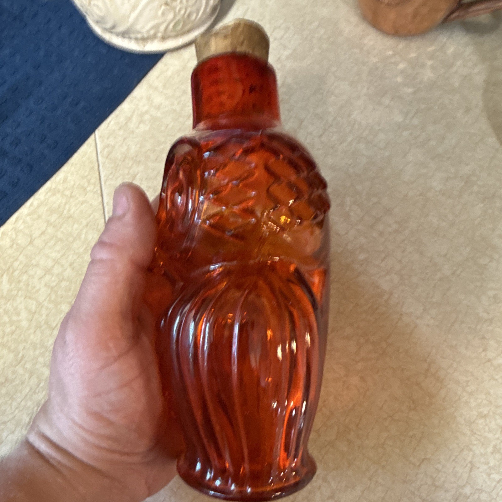VTG Amberina Owl Bottle Glows Viking Rainbow Red Orange Bird 7inch