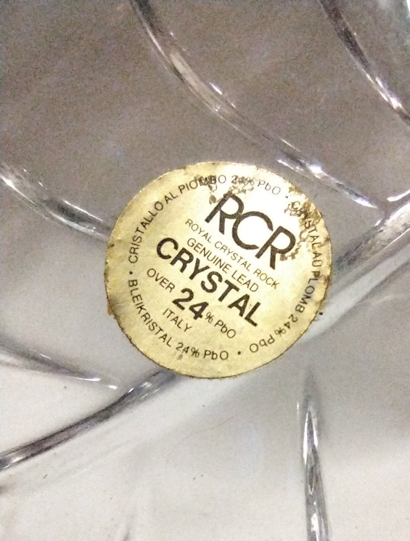 Vintage RCR Royal Crystal Rock Trinket Dish Leaf Shaped 24% Lead Italy Bw