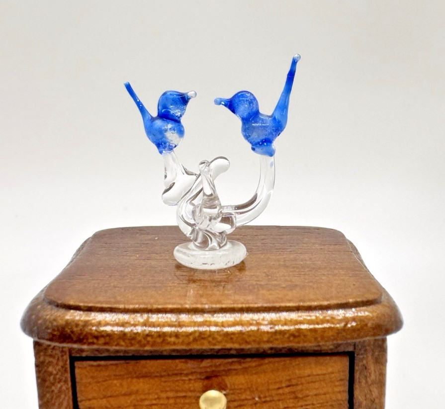 Vintage Art Glass Miniature Blue Birds and End Table